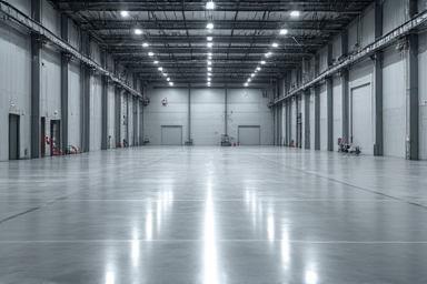 Clean floor in a large industrial warehouse